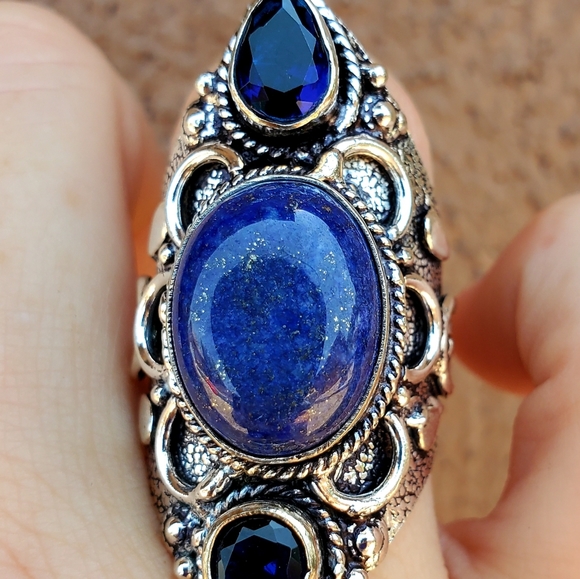 New Lapis Lazuli & Blue Topaz 925 Silver Statement Ring. - Picture 15 of 15
